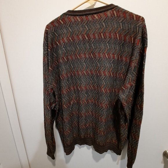 Vintage 90'S Tricots St. Raphael all-over print V-neck cotton knit sweater, made in the USA, size M. cotton Purple type red-purple Vintage Second Hand
